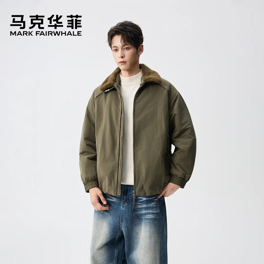 马克华菲短款棉服冬季运动男士宽松休闲夹克保暖户外潮流纯色翻领