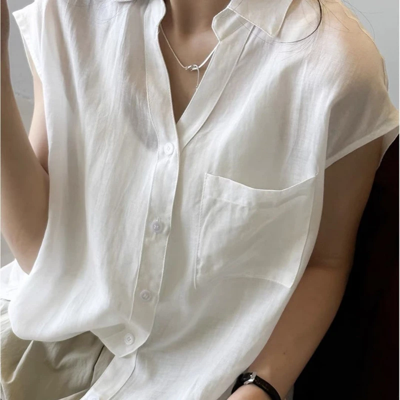 气质休闲衬衫女夏季新款设计感无袖衬衣小众纯欲时尚洋气高档上衣