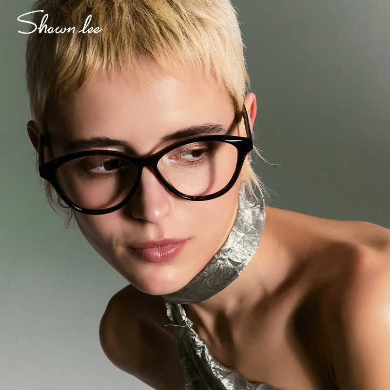 shawnlee新款潮流猫眼黑框镜框女复古板材可配度数防蓝光素颜眼镜