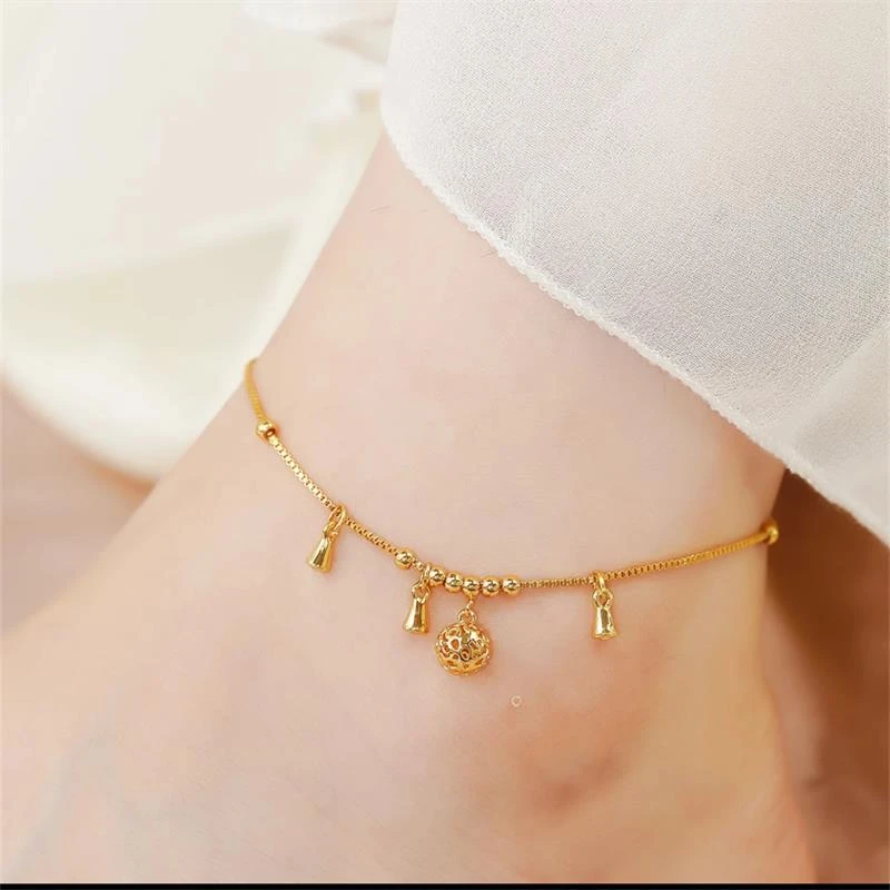 SAPTEFAMOU 铜合金脚链 一帆风顺镂空铃铛时来运转脚链女轻奢百搭