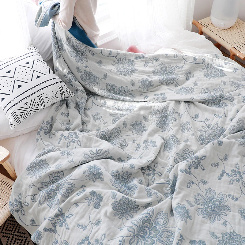 专享【京かわ会社】全棉纱布盖毯 白色五色花