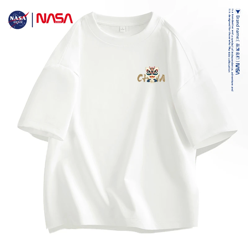 NASA联名国潮醒狮短袖t恤男款2025新款短袖夏季纯棉中国风上衣潮