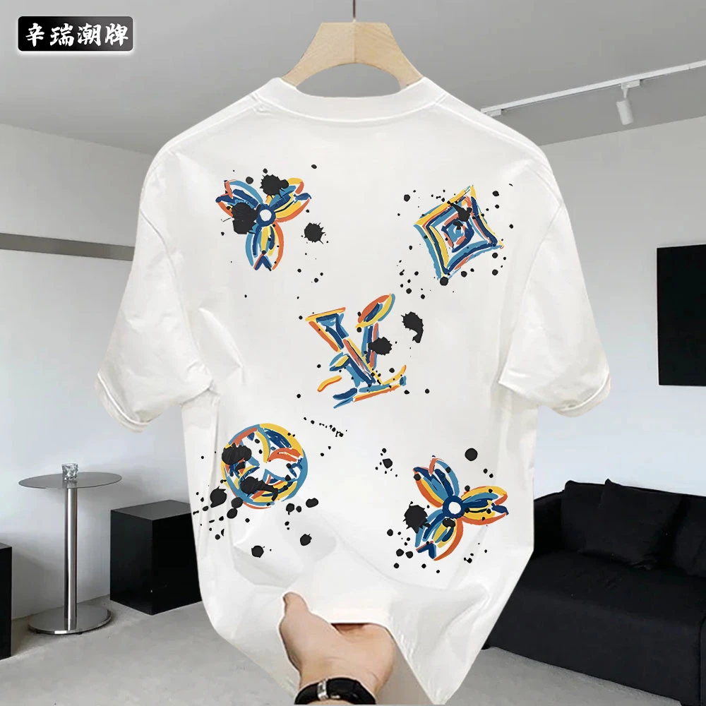 夏季新款个性美式印花男女重磅圆领纯棉短袖宽松休闲痞帅潮流百搭