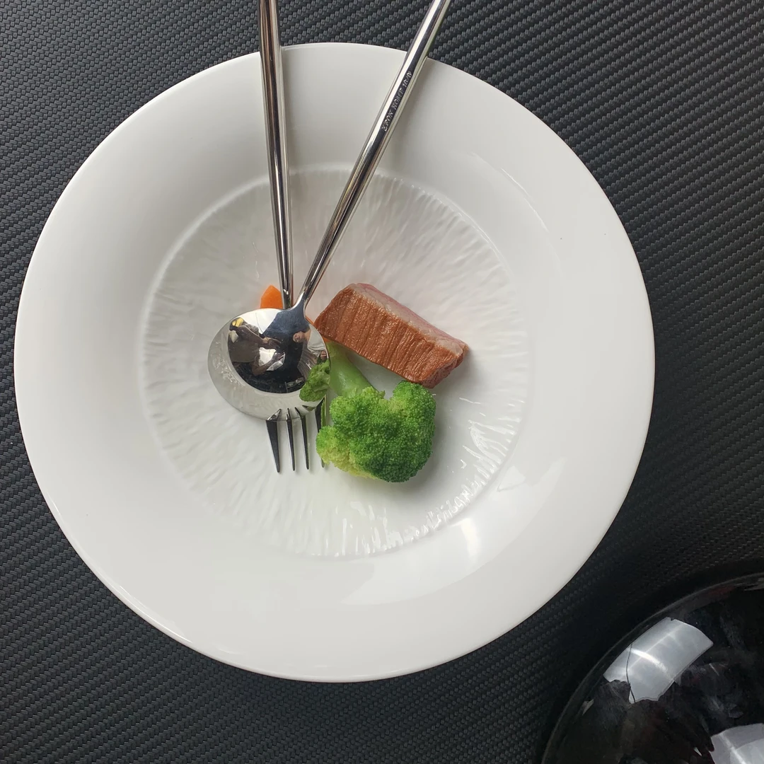 家用白色沙拉碗斗笠碗陶瓷汤面碗浅口碗乱舞喇叭碗餐厅高级感餐具