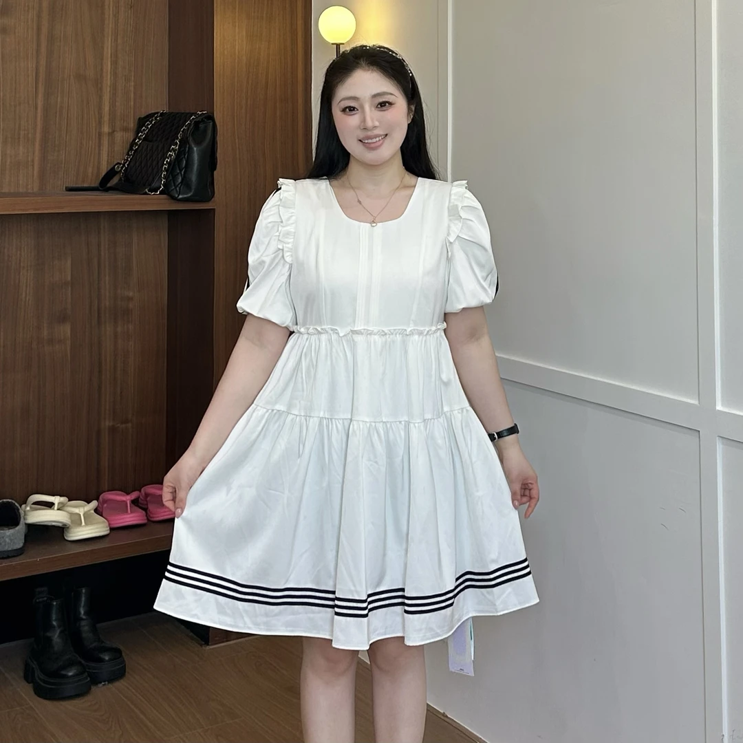晶咕酱酱裙网球条纹泡泡袖连衣裙春夏超显瘦连衣裙气质