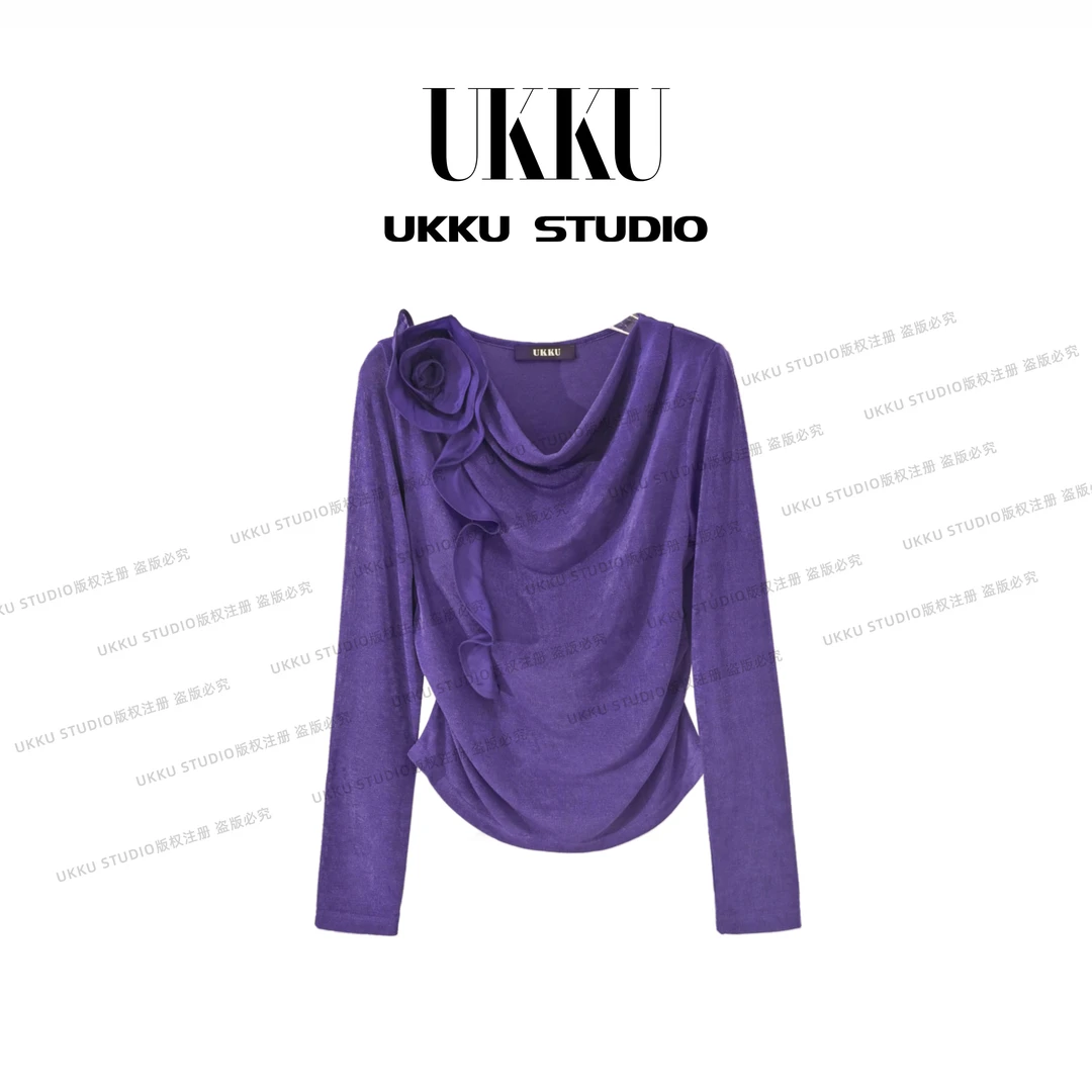 白白【UKKUSTUDIO】简约纯色款宽松设计师诺兰蒂紫女装衬衫514681