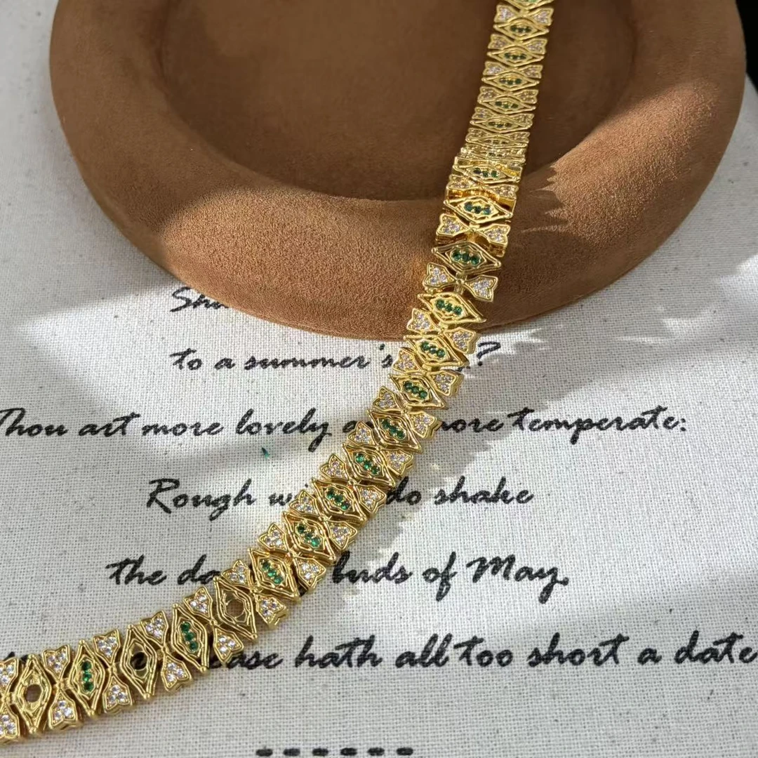 铜合金锆石手链 远远（YY1005）【镀真金 高版本】宽1cm表带扣15-18cm