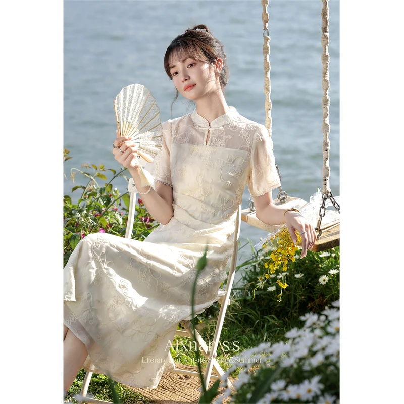 鹿向南【粉丝福利】「小诗赴清风」新中式气质连衣裙新款女夏季