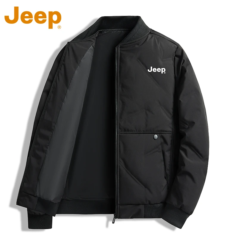 JEEP吉普棒球领鸭绒羽绒服男款冬季加厚保暖防风抗寒轻薄夹克外套