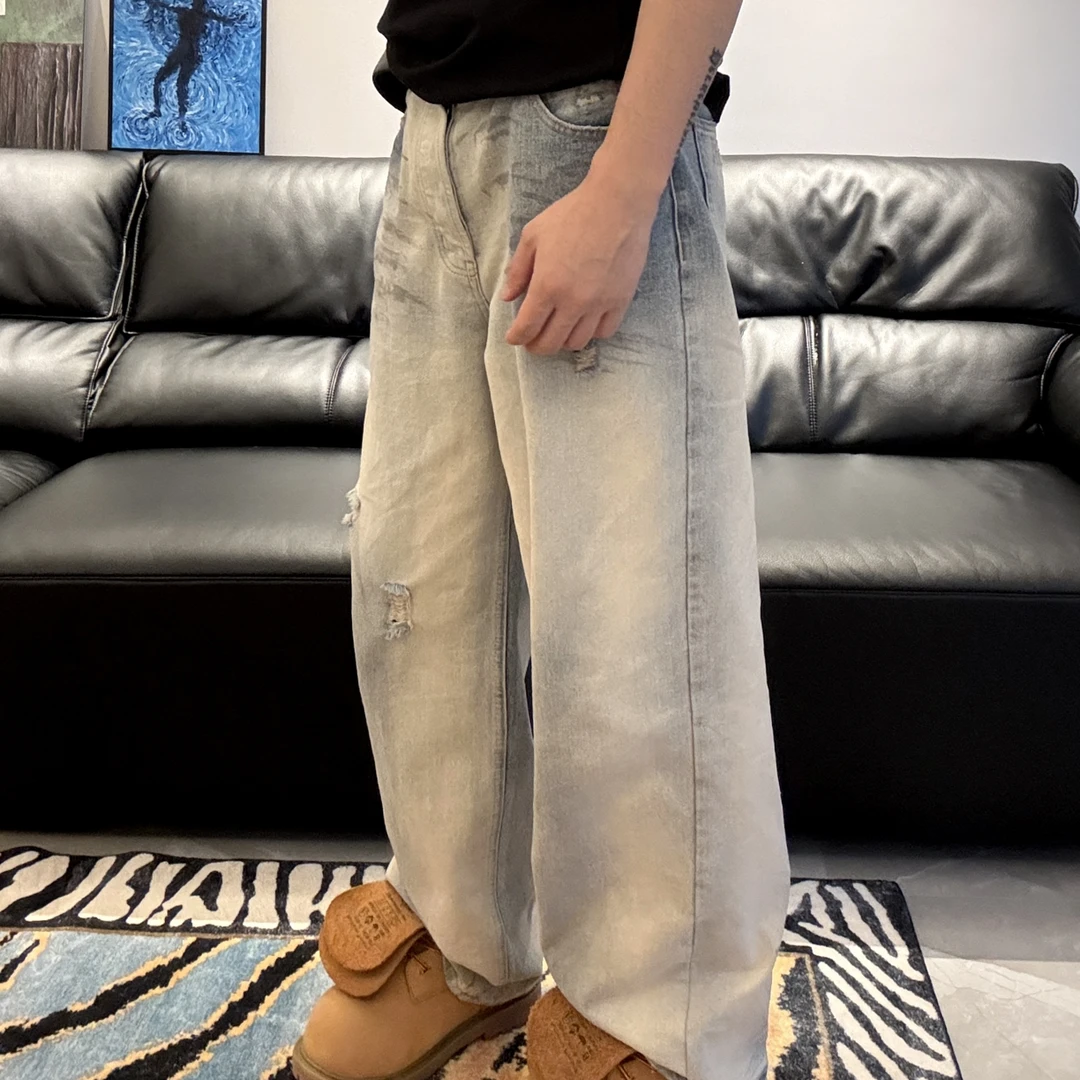 seven7studios破洞猫须牛仔裤休闲裤水洗做就破洞设计感百搭牛仔