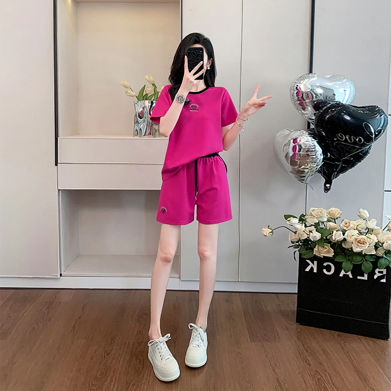 夏季短裤多巴胺服装女运动时尚休闲百搭减龄洋气套装女装夏装宽松