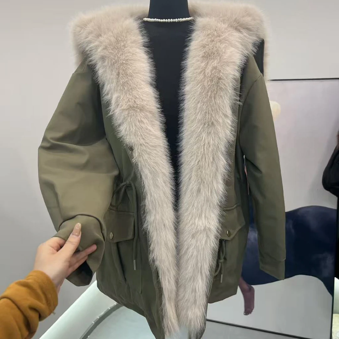 毛领高级感腰部抽绳派克外套