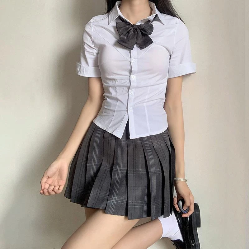 日暮星河 原创正版jk衬衫短袖 纯欲收腰短袖衬衫御姐风性感上衣女