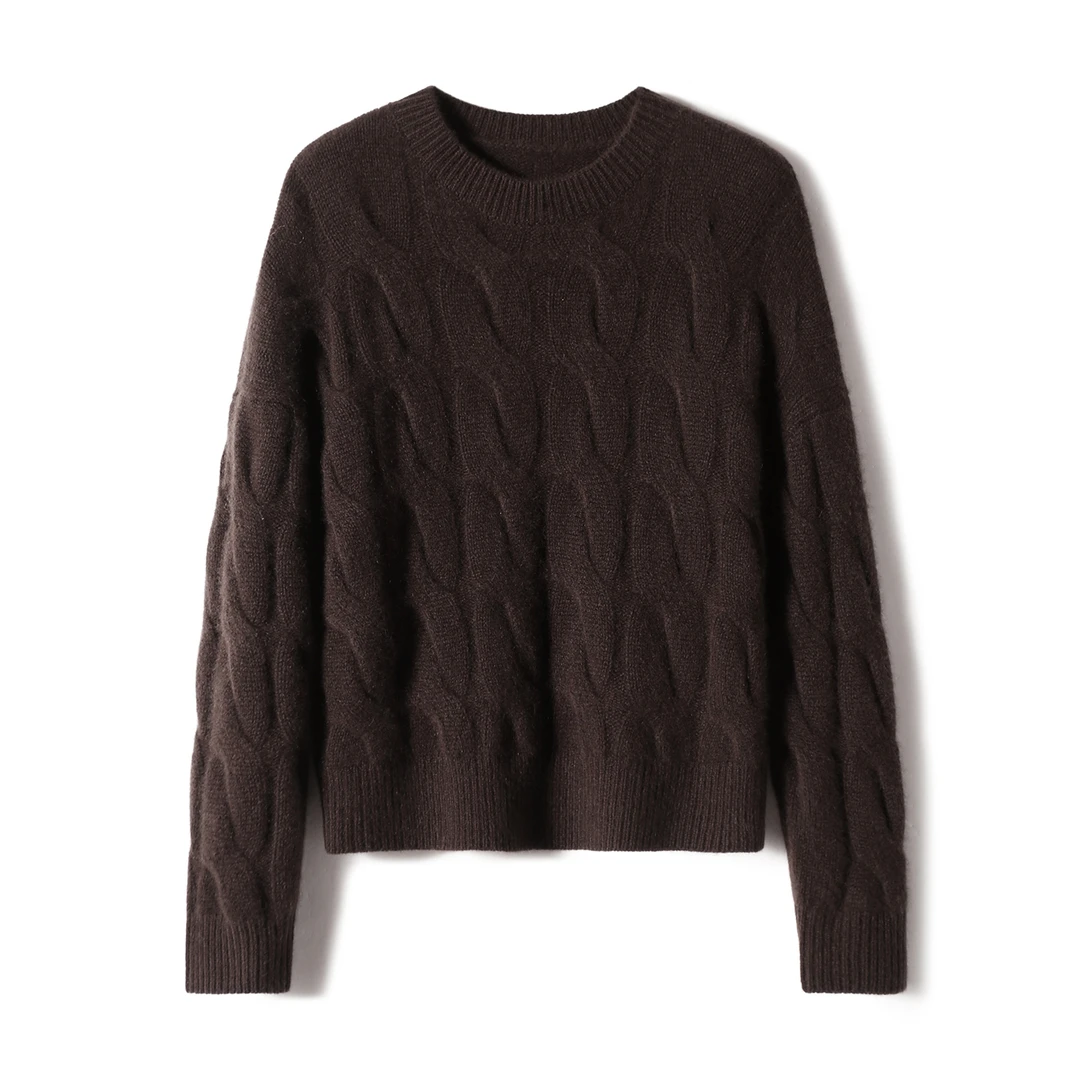 SEPT CHIC W意大利工艺山羊绒圆领立体绞花针织衫25新S82576ZZJFG