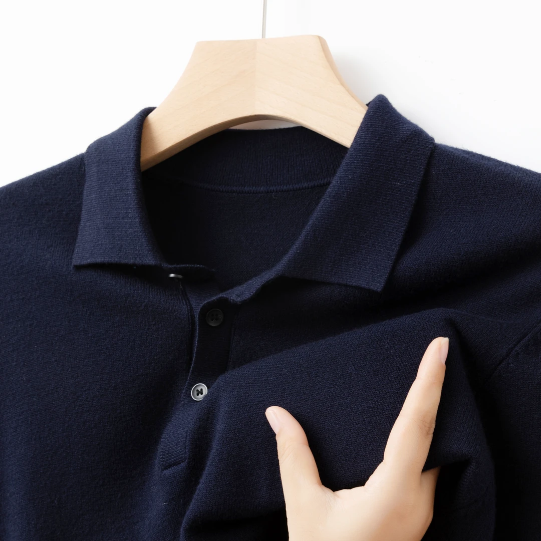 100%纯羊毛衫男鄂尔多斯市产POLO翻领长袖时尚纯色羊毛针织打底衫