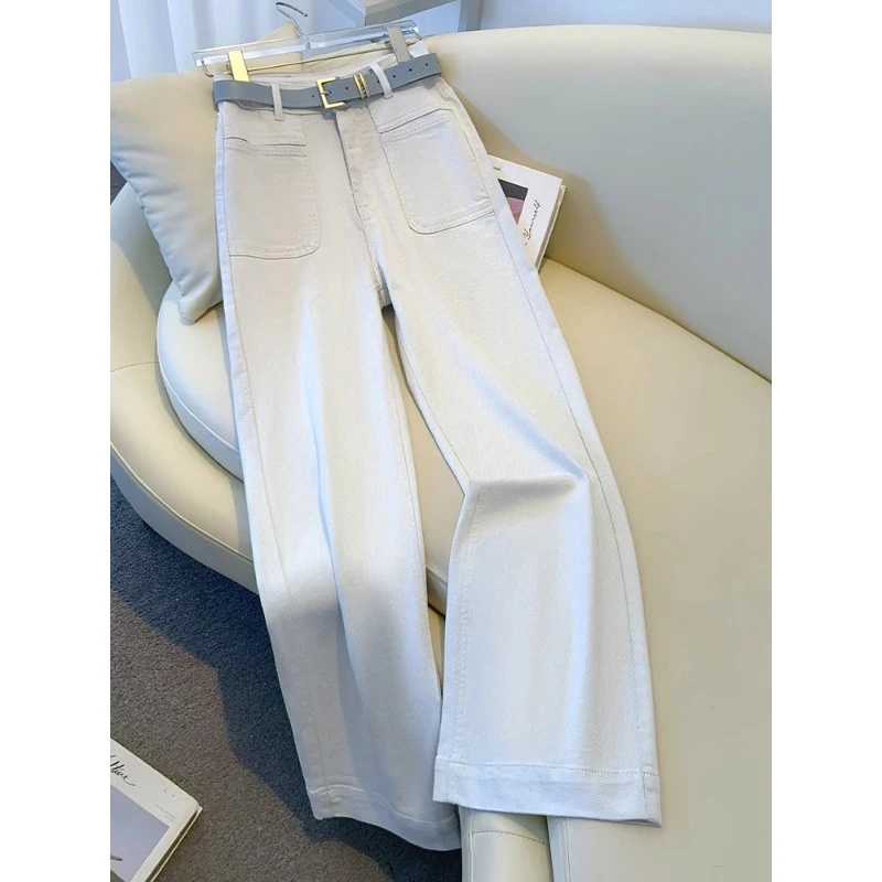 浅灰白色阔腿牛仔裤女2025新款春季爆款裤子窄版直筒裤高腰拖地裤