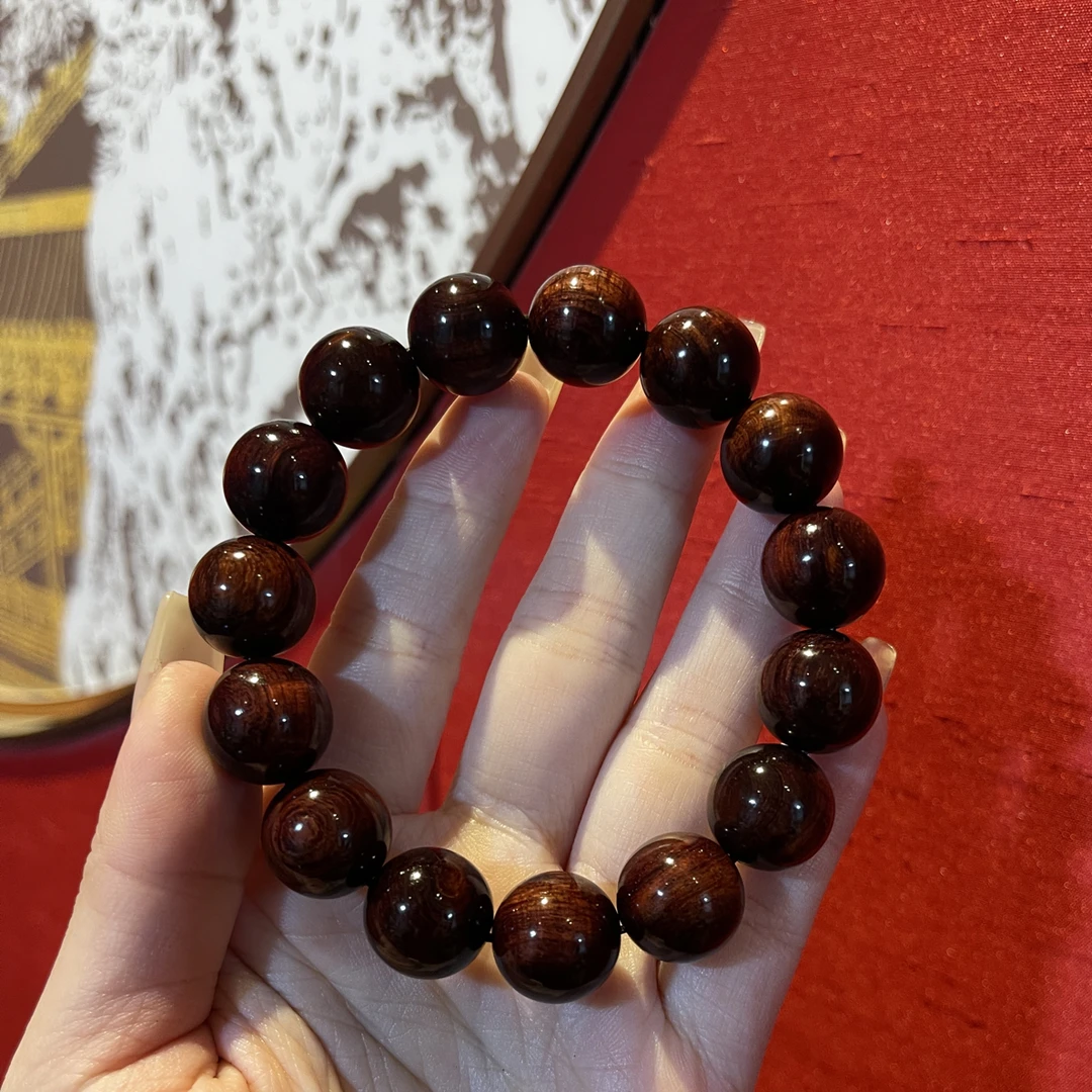 （超油润）海南黄花梨紫油梨沉水级精品高货1.5×15颗手串