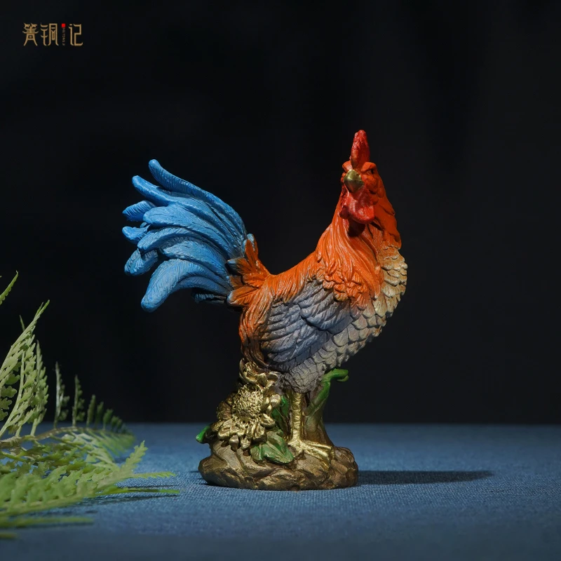 箐铜记《五德灵鸡》生肖鸡黄铜摆件家居装饰品客厅玄关办公室礼品
