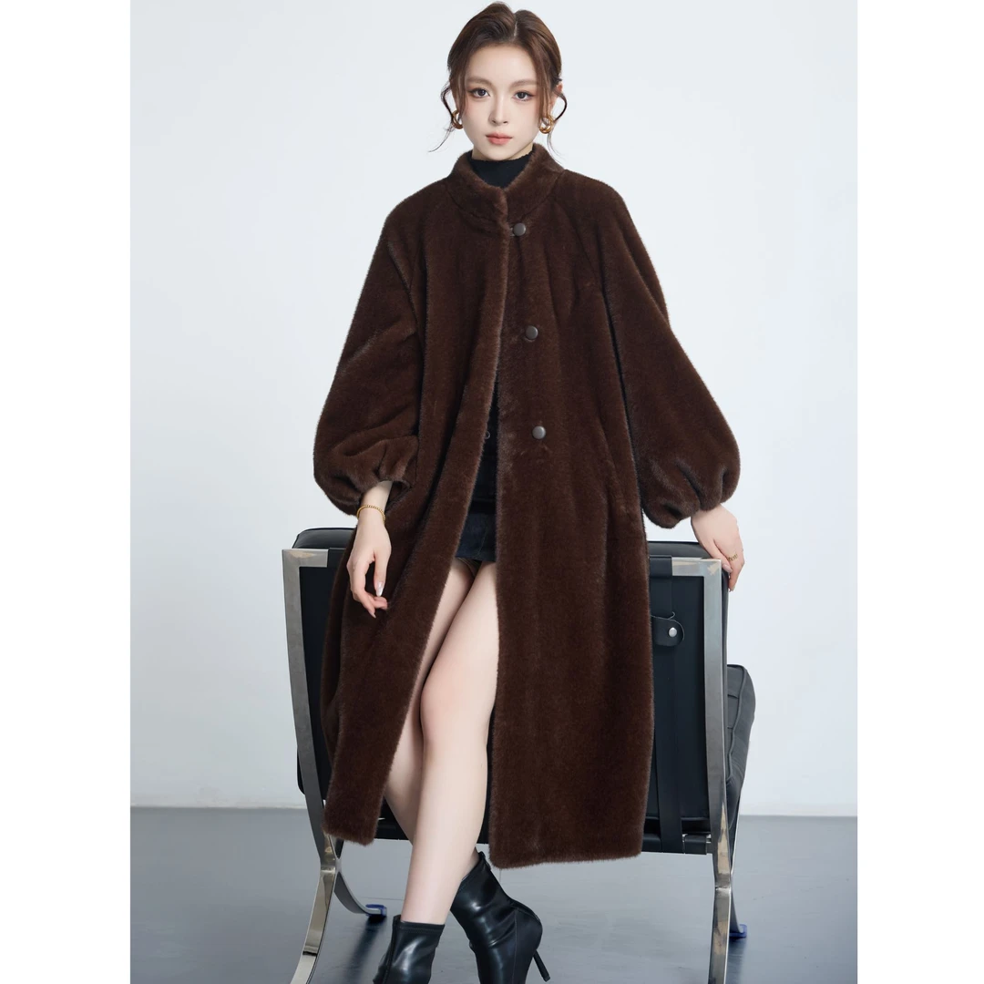 人造皮草 2025原创设计阳离子系列29冬季女长外套轻奢北极貂风衣