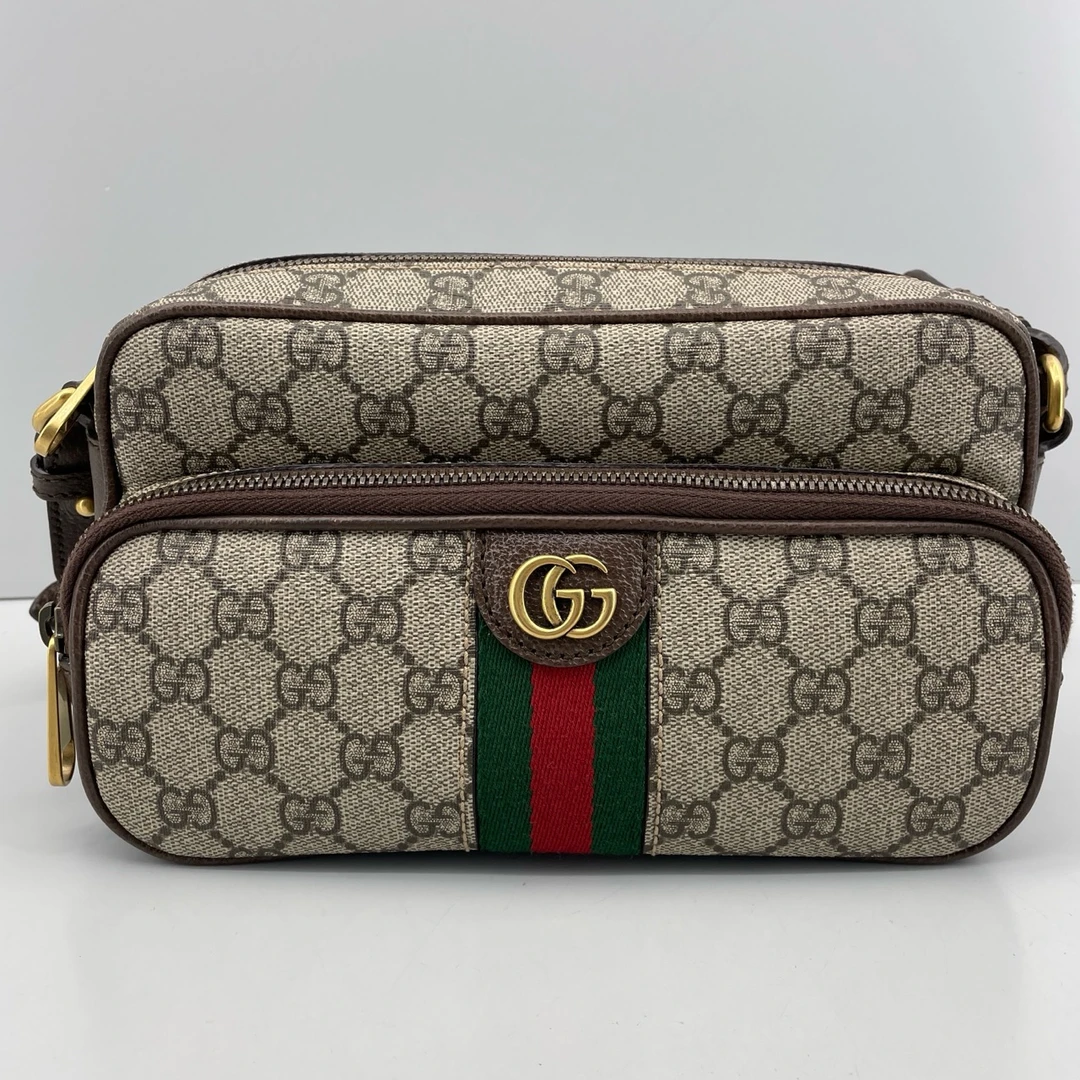 95新 GUCCI/古驰 优选/OP乌木色老花斜挎包 黑标040 24x13x6