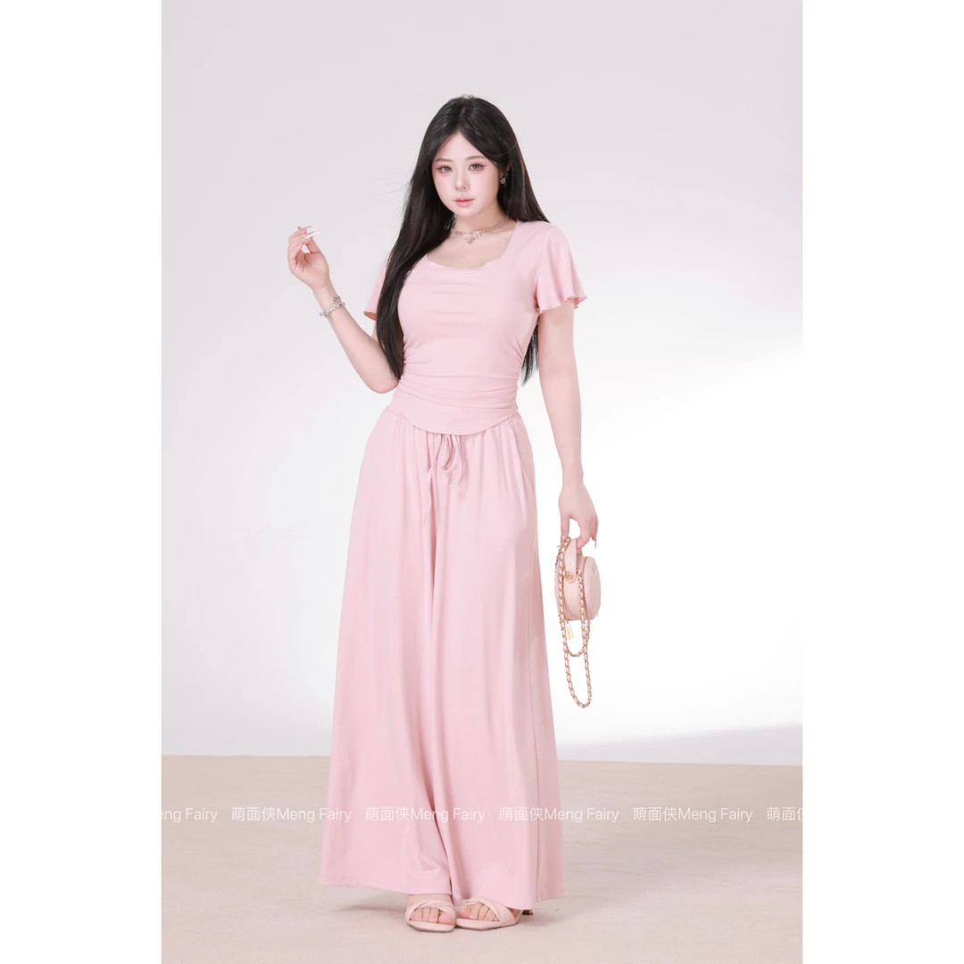 萌面侠 现货【温柔秘语】简约温柔修身短袖休闲长裤套装5425M5426M