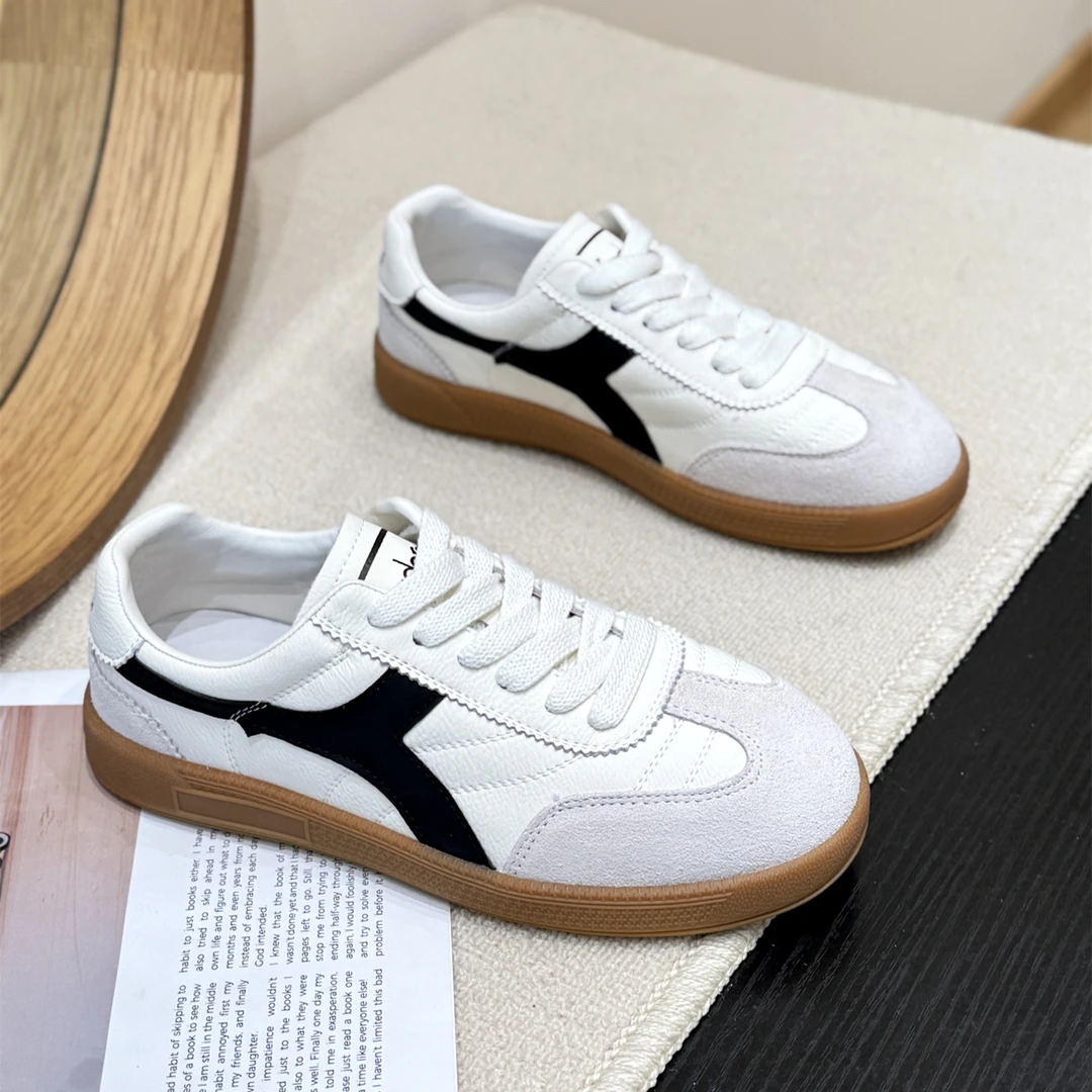 真皮复古牛筋软底爆款德训鞋女2025新款秋潮流平底舒适运动阿甘鞋