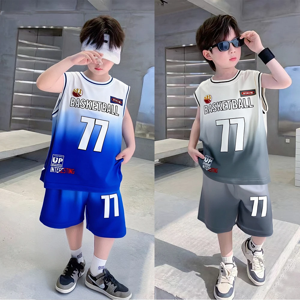 儿童夏季运动套装男童新款薄款中大童无袖背心两件套