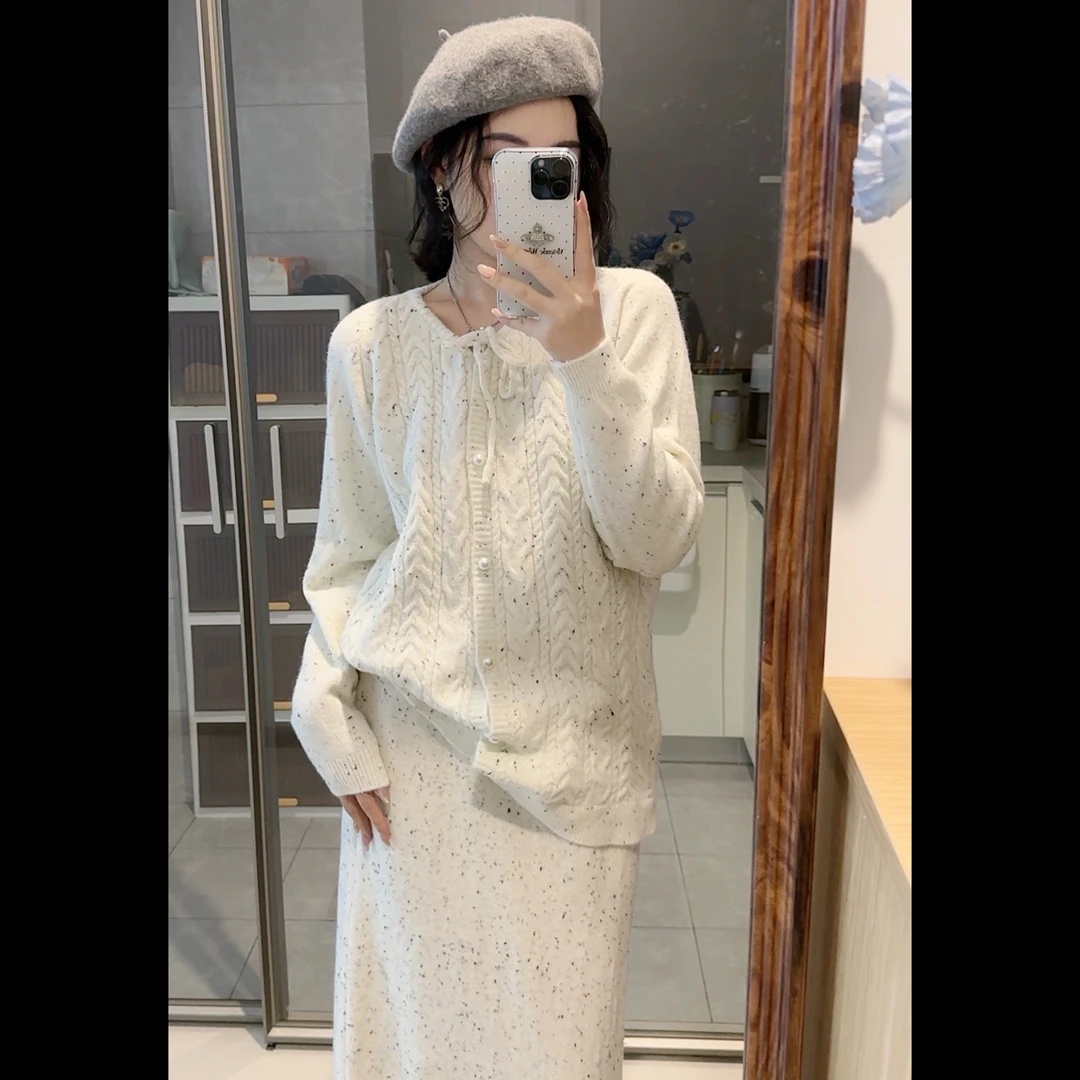 【新店福利】点子纱毛衣气质两件套韩系简约优雅套装针织春季提花