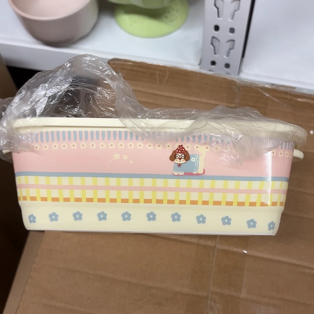瓷粉色小狗三格分餐饭盒