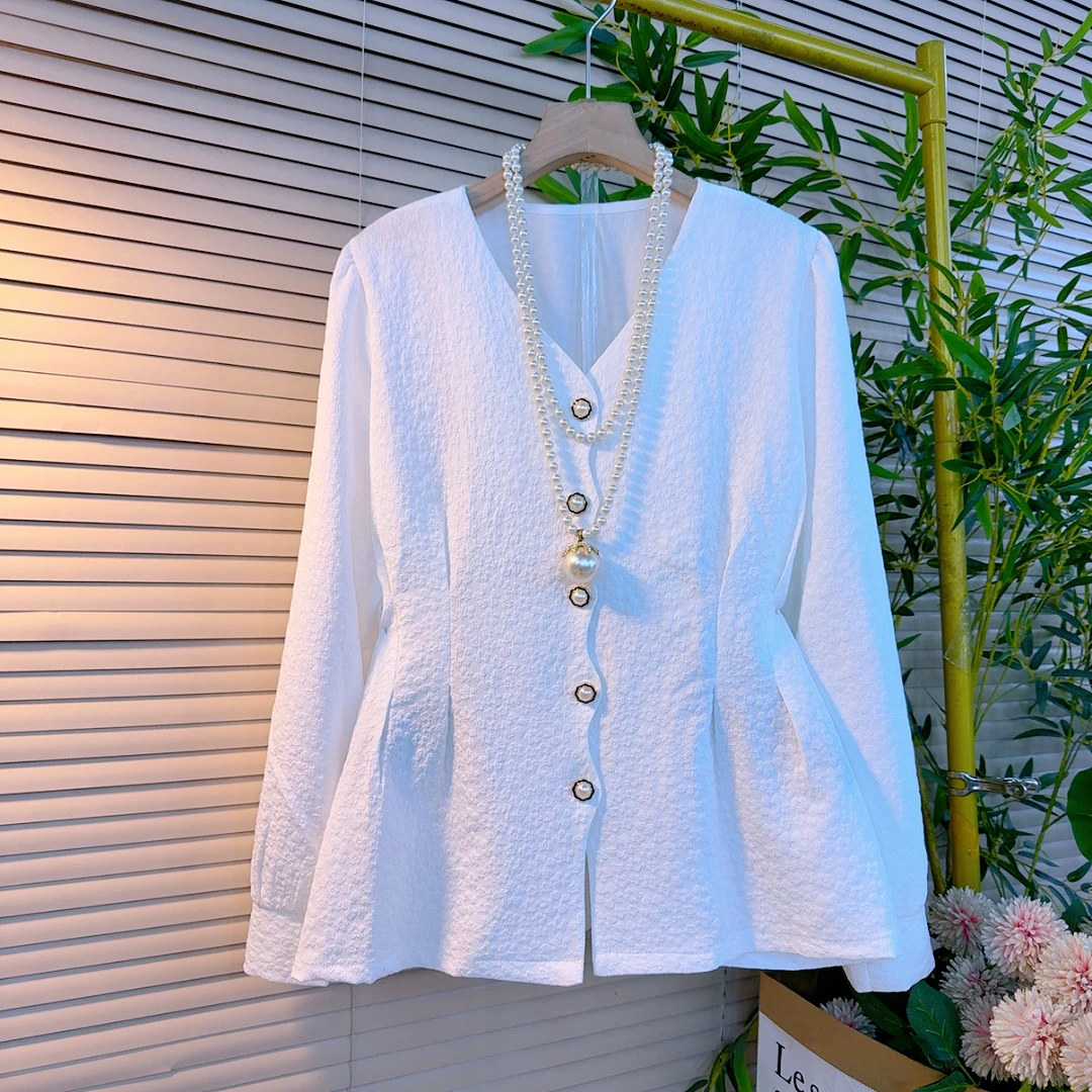 113胖妹妹欧货时尚纯色不规则减龄款收腰遮肉设计感显瘦百搭衫