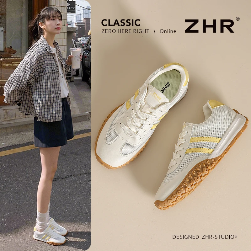 ZHR德训鞋女款2025夏季新款网面透气休闲轻便软底时尚百搭运动鞋