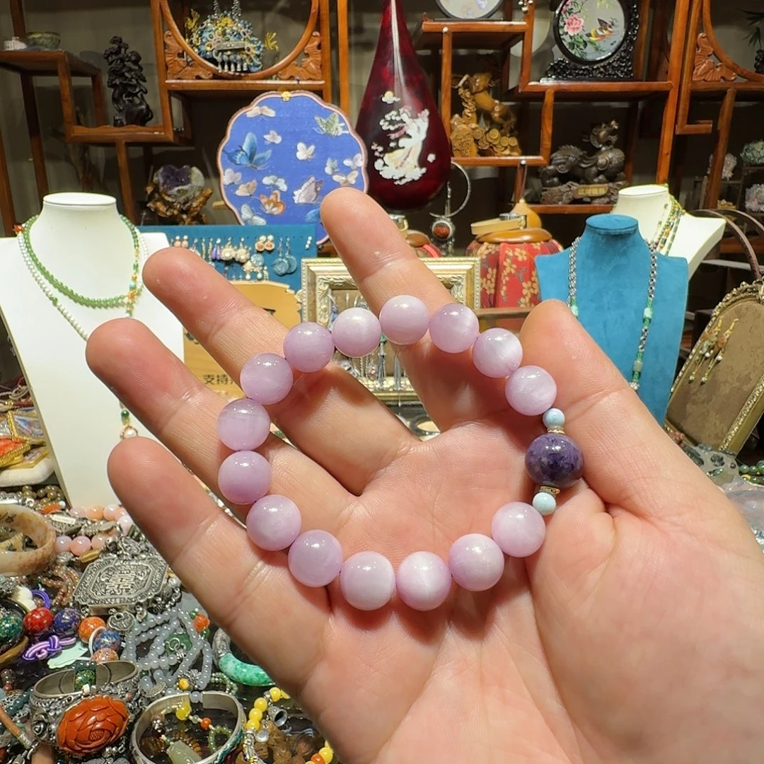 手串锂辉石未镶嵌精品猫眼紫锂辉手串11.8mm