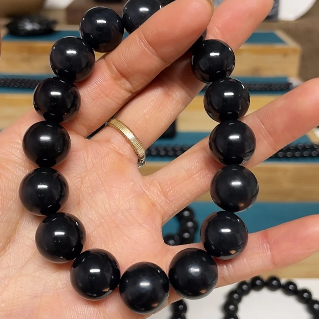 【闪购商品】手串未镶嵌和田玉黑青卡14圆珠