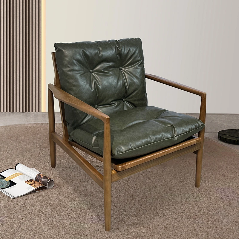 实木中古单人沙发椅羽绒客厅阳台民宿高端轻奢懒人设计师休闲椅子