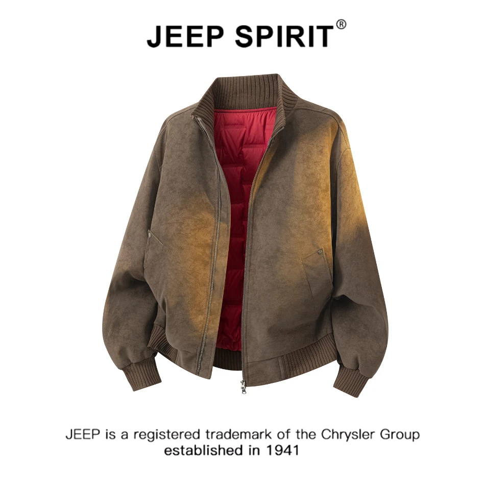 JEEPSPIRIT吉普美式复古羽绒服外套男款秋冬季加绒夹克休闲上衣潮