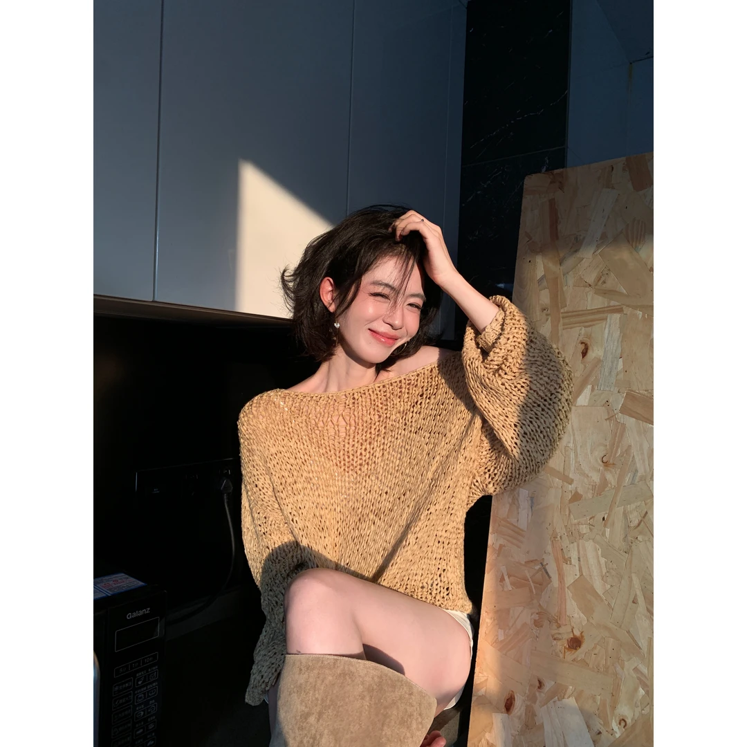 秋冬新款断码捡漏.坚持存在松弛感镂空编织多种穿法针织上衣5073