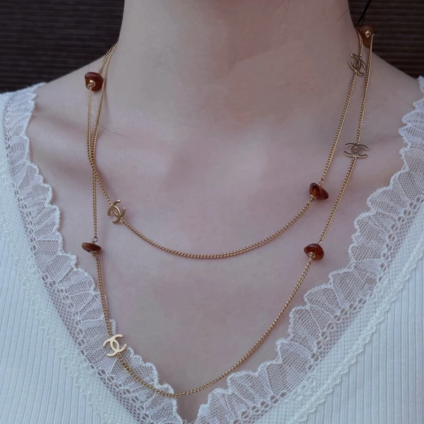 95新 Chanel/香奈儿 天然碎石双C长项链36228151