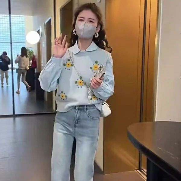 花朵刺绣针织马甲女2025年早春新款圆领外搭叠穿马夹背心无袖潮