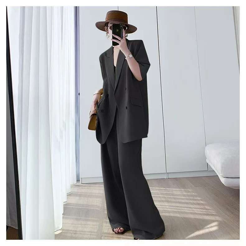 胖mm夏季新款西装套装高端气质优雅显瘦高级感大码西装时尚两件套