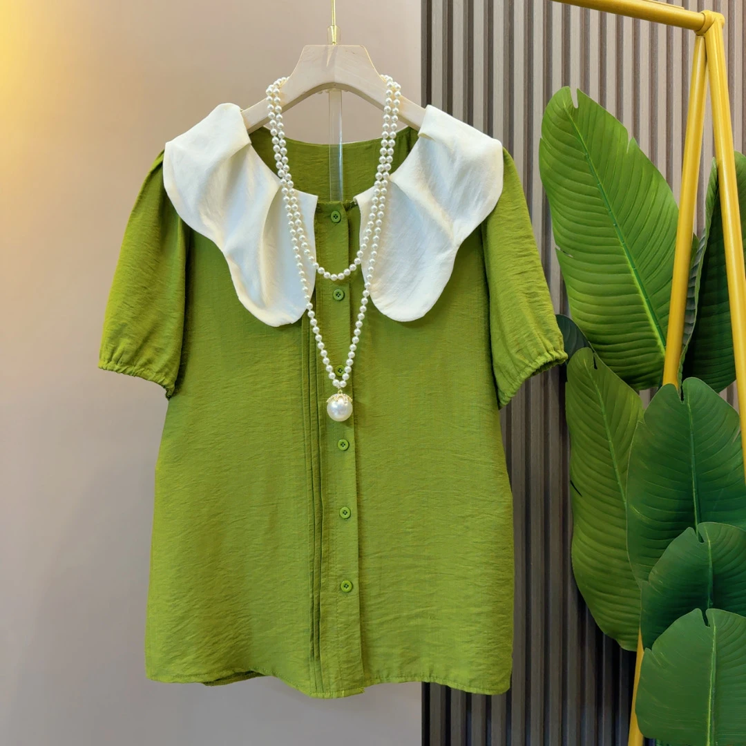 娃娃领时尚洋气休闲大码女装设计感打底小衫衣长64左右洋气T恤