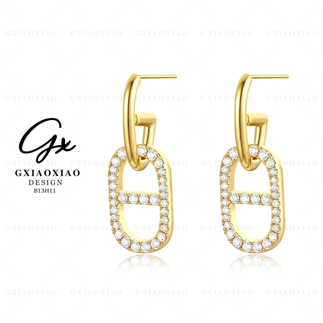 铜合金合成锆石耳饰 GXX 法式高级感轻奢猪鼻子耳环 B13H11