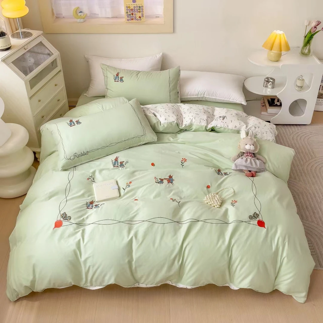 美玲  彼得乐园全棉刺绣三件套四件套 绣花小清新少女心网红女孩