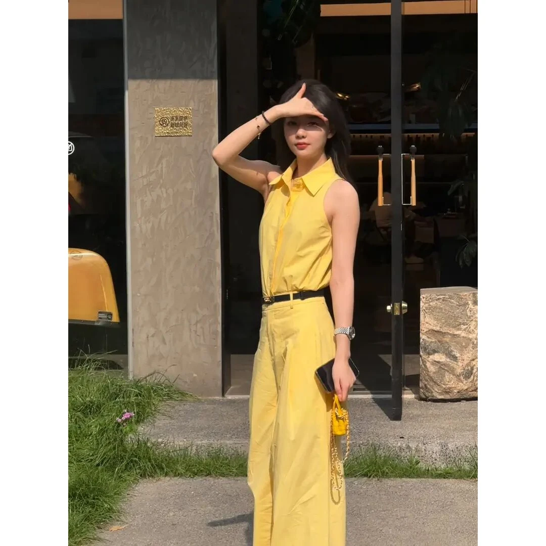 千金清冷感贵系衣服新款爆款洋气无袖衬衫背心高腰百搭显瘦阔腿裤