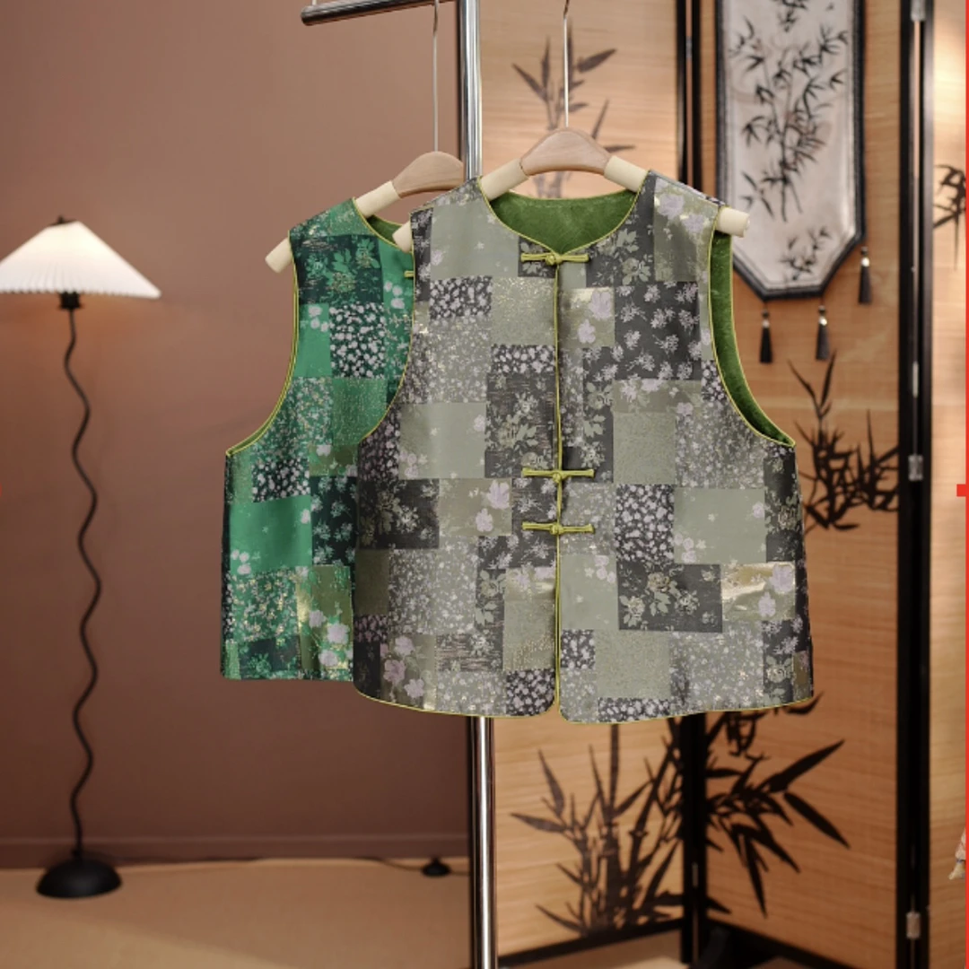 【沐白】立体装饰女单排扣夏季提花服装国风时尚印花迷彩马甲扎染