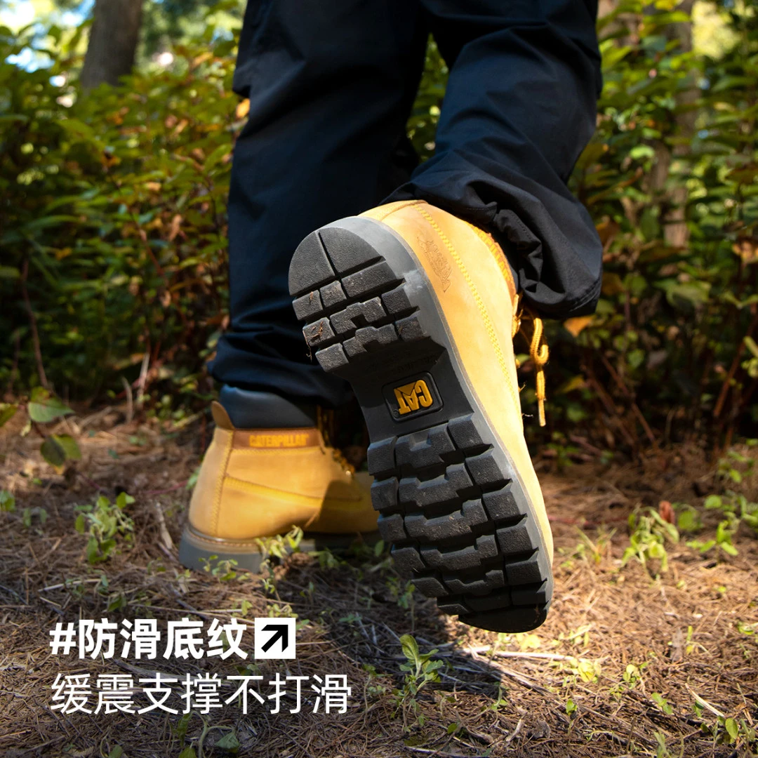 CAT卡特男士高帮大黄靴防水马丁靴女复古户外工装鞋真皮休闲秋冬M