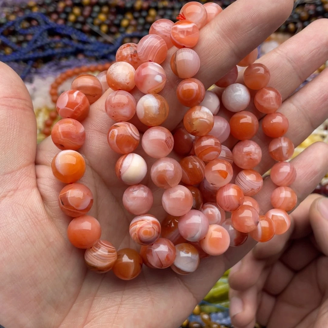 玛瑙/玉髓珠宝半成品未镶嵌一条装10mm+冰飘南红手串
