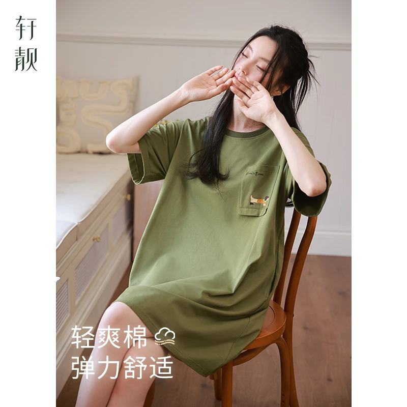 【纯棉】睡裙女士夏季薄款短袖睡衣休闲简约可外穿大码夏天连衣裙