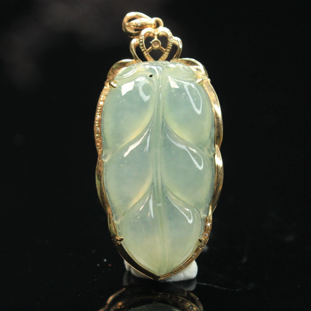 1ZB天然缅甸A货翡翠叶子吊坠/100344嘉禾珠宝