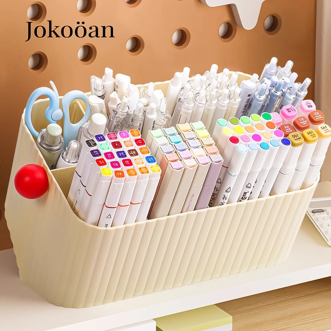 大容量纯色可爱简约风笔筒学生书桌卡通元素斜插式办公桌收纳笔盒