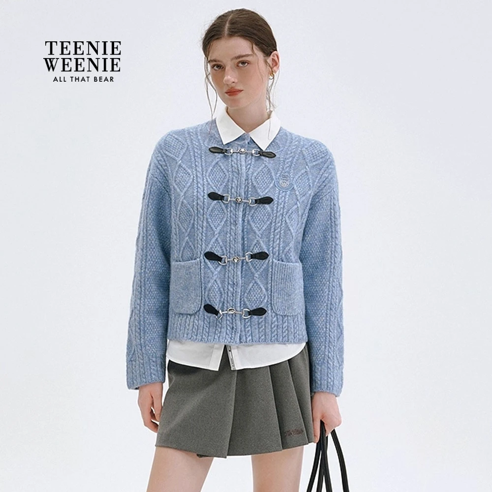 TeenieWeenie小熊女毛针织衫25复古优雅温暖圆领开衫TTCK258TW3A